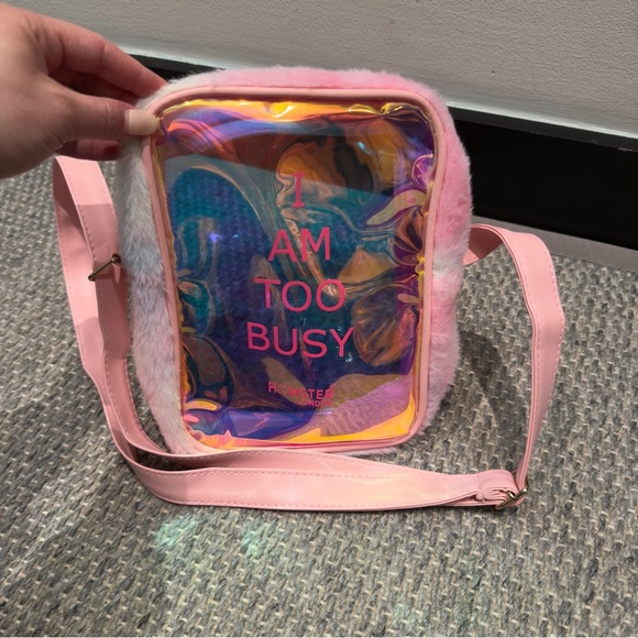 Hamster London Colorful Faux Fur Backpack “ I am to Busy” 9 x 7 - Picture 8 of 11